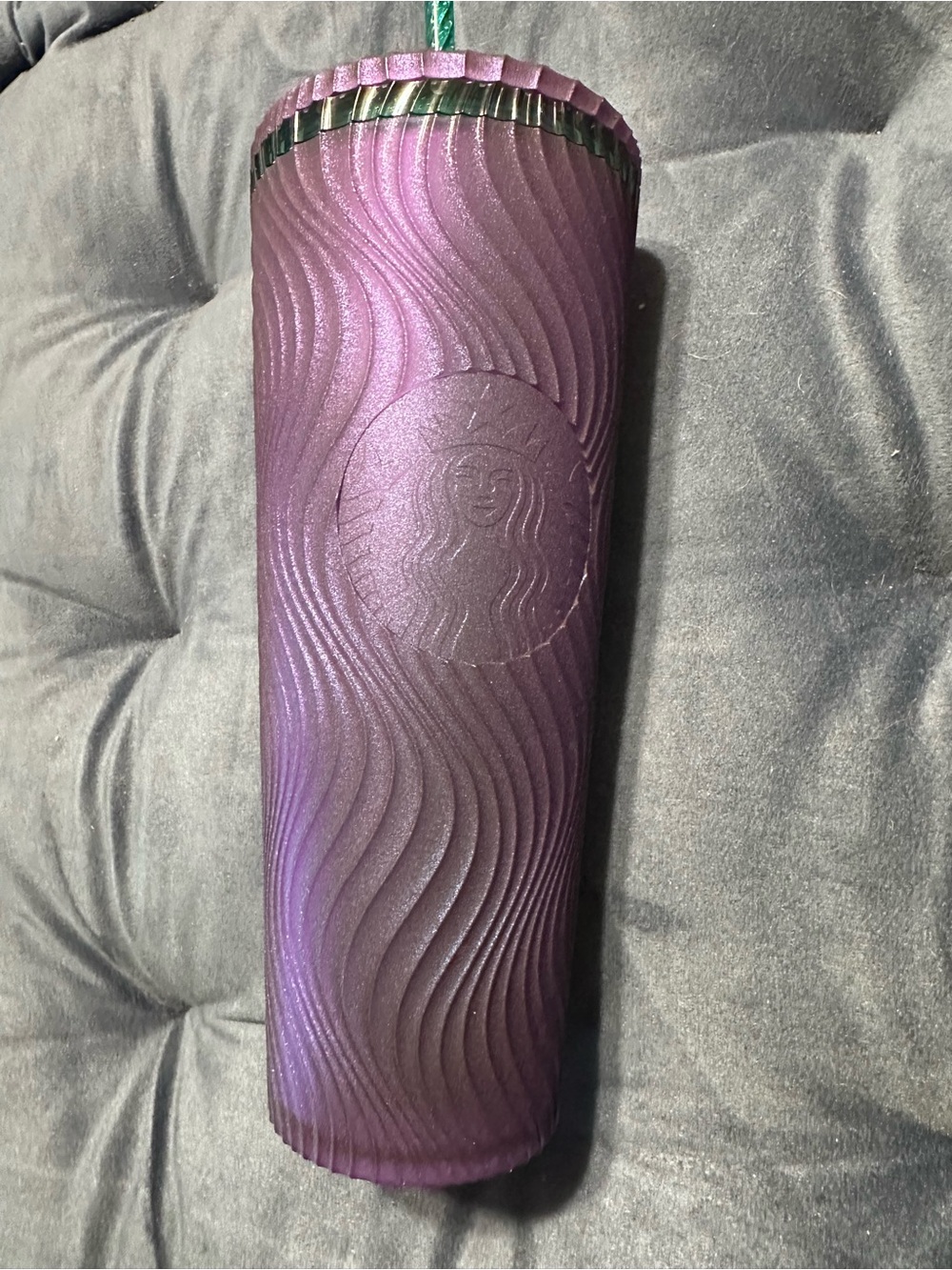 Starbucks Purple Iridescent Wavy Tumbler with Green Accent